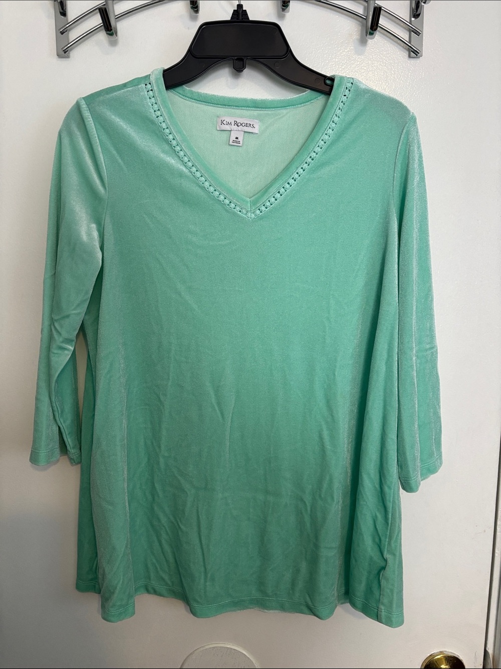 Kim Rogers Mint Green V-Neck Long Sleeve Women's Top